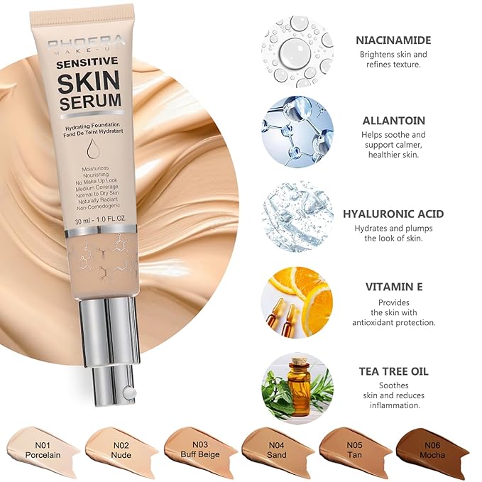 PHOERA Foundation, PHOERA Contour Palette,Shades with Highlighter & Bronzer & Blush,PHOERA Makeup Lightweight Long Lasting Wrinkles Matte Natural Finish (108+180CC+N05/ Tan+ Tan+Tan)