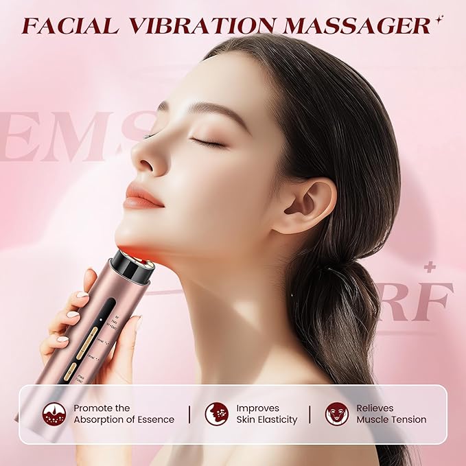 Microcurrent Facial Device, 3 Modes Red Light Therapy for Face and Neck, Skin Care Facial Massager Perfect Gifts for Women Men(Gold)