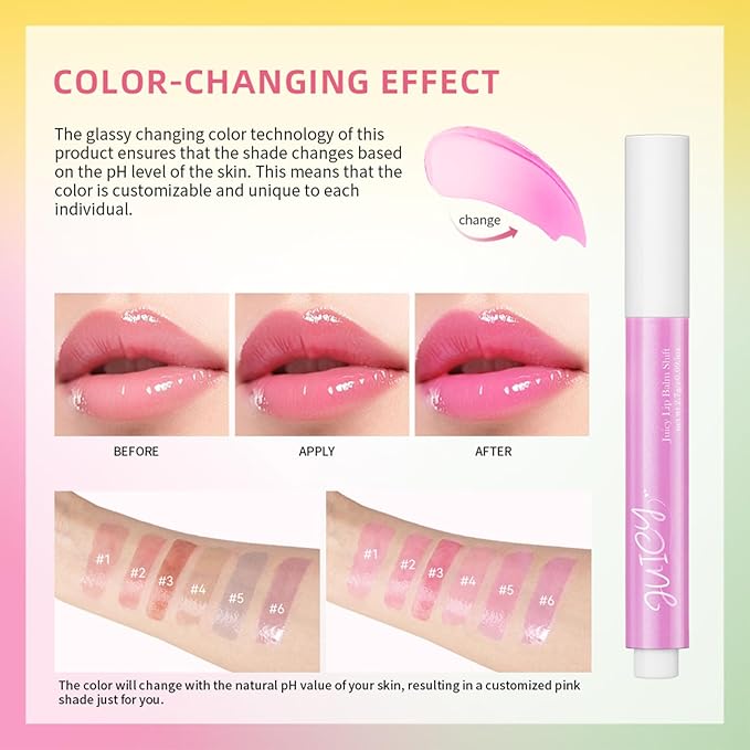 Juicy Lip Plump Shift, Click Melting Lip Balm Lasting Tint Hydrating & Nourishing Lip Care Moisturizer Glossy Color Changing Lip Gloss Non Sticky Lipstick Vegan Tinted Lip Balm (#5 Blueberry)
