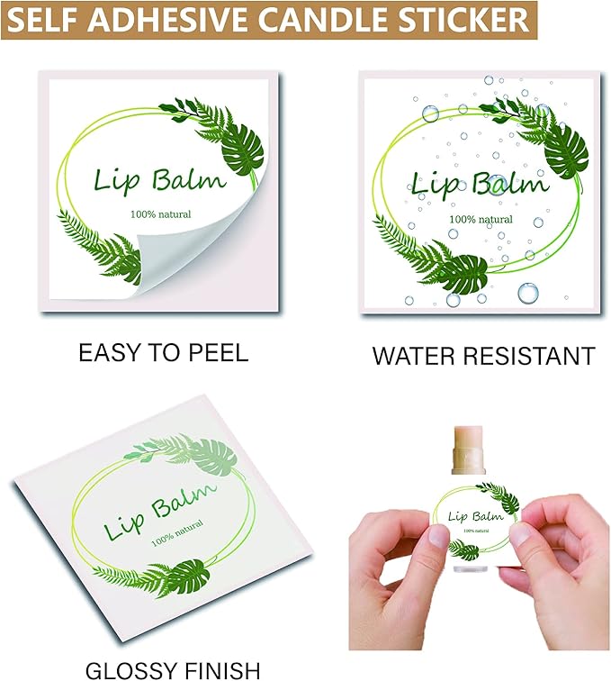 CRASPIRE Lip Balm Labels 80pcs Homemade Lip Balm Labels 2” Clear Lip Balm Labels for Tubes Printable Waterproof Lip Balm Stickers Labels for Lip Balm Handcream Candle Container(Leaves-White Green)
