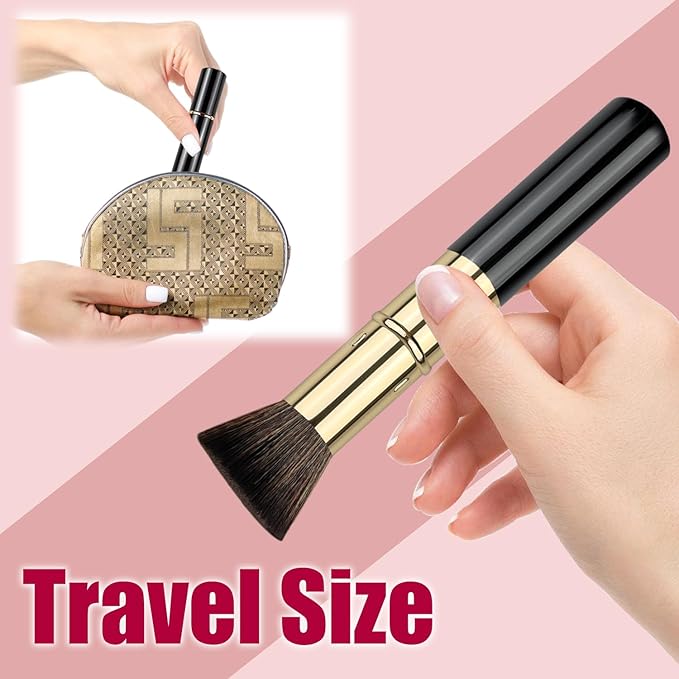 Retractable Kabuki Makeup Brushes 2 Pcs, Powder Brush/Foundation Brush/Blush Brush for Foundation, Powder Blush, Bronzer, Buffing, Liquid, Cream, with Cover