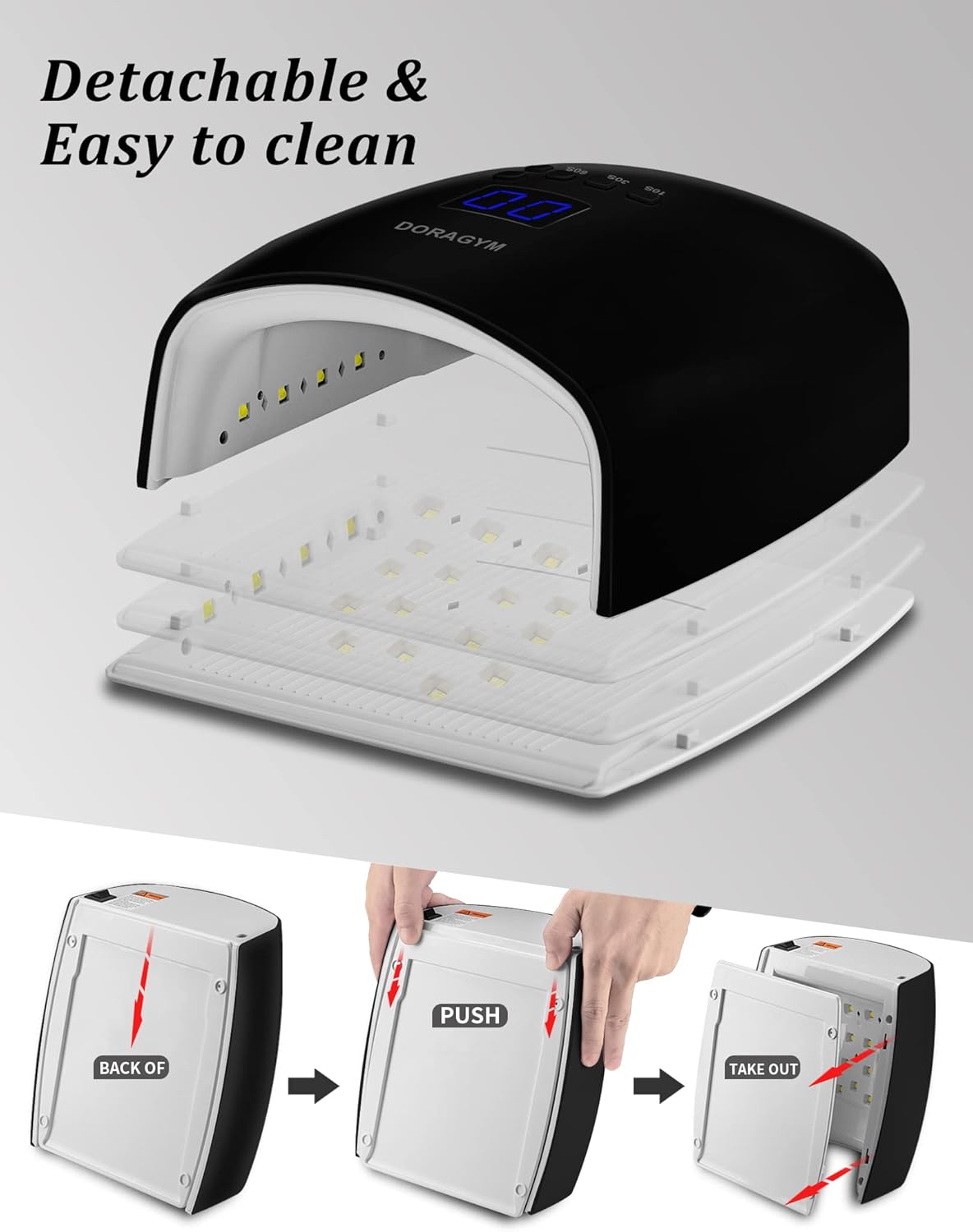 UV LED Nail Lamp, Cordless Gel Polish Dryer for Professional Gel Manicures - Black