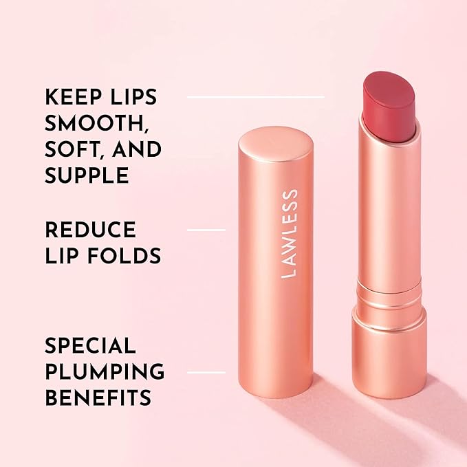 LAWLESS Forget the Filler Lip Plumping Line Smoothing Tinted Balm, Lover, Pink, 0.09 Ounce / 2.9 g