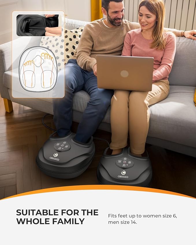 CooCoCo FSA Eligible Foot Massager with Heat, Upgraded Shiatsu Feet Massager for Plantar Fasciitis, Neuropathy, Gifts for Women Men Mom, Feet Massage Machine with Kneading, Compression, Size 14
