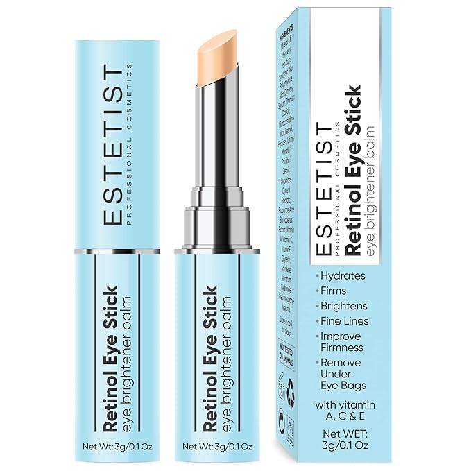 Retinol Eye Brightener Cream Stick, Vitamin C & E Enriched Under Eye Bags Care for Dark Circles, Puffiness & Anti-Aging, Hydrating Eye Balm for All Skin Types