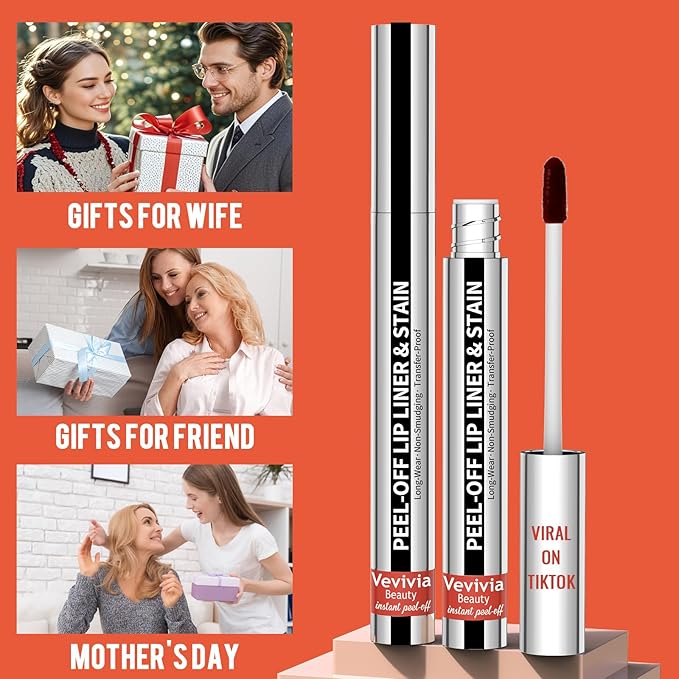 2pcs Lip Stain Peel Off - Lip Liner Stain Long Lasting Waterproof,2-in-1 Lip Liner with Tweezer Nude Matte,Non-Stick Cup,Highly Pigmented,Natural Finish,Stay On All Day,Perfect for Gift (Nude+Cocoa)