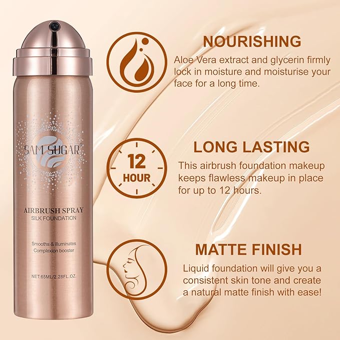 AirBrush Foundation Spray Set, Spray Foundation Makeup and Hydrating Face Primer Kit, Longwear Waterproof Liquid Matte Foundation Mist for Flawless Look, Brush and Sponge Include (#1 Ivory White)