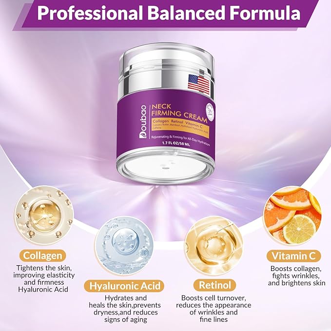 Advanced Neck Firming Cream – 3% Retinol & Hyaluronic Acid for Wrinkle Reduction, Lifting & Skin Tightening – Anti-Aging Moisturizer for Face, Neck & Décolleté – Deep Hydration, 3.4 FL(2 bottle)