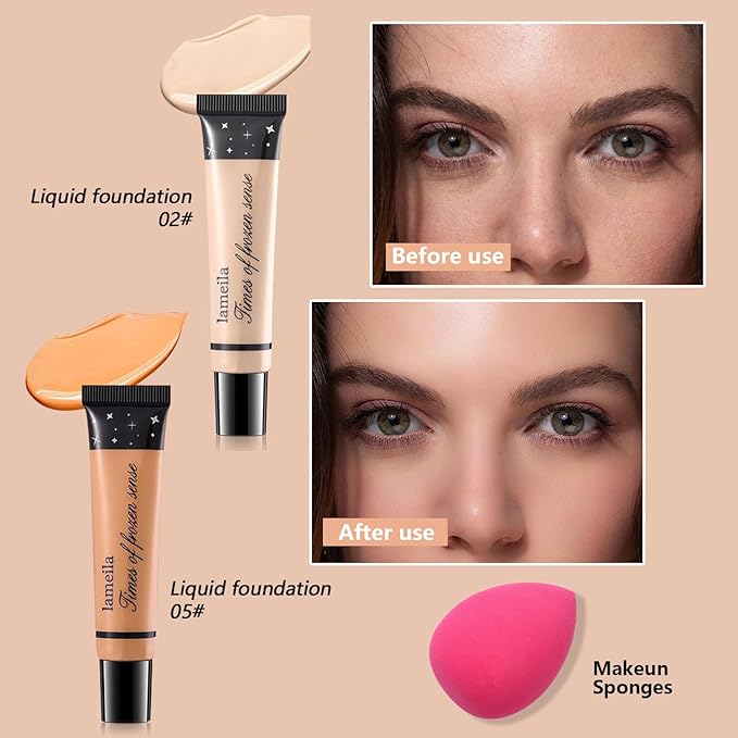 Makeup Kit for Teen Girls,All in One Makeup Kit for 2X16 Colors Eyeshadow Liquid Foundation Eyeliner Pencils Contouring Stick Lip Gloss Eyebrow Pencils 8Pcs Makeup Brushes etc (rainbow)