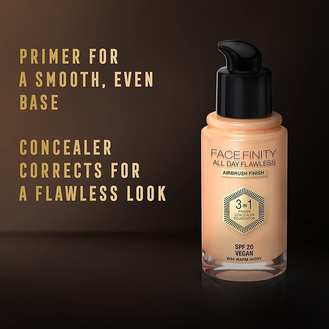 Max Factor Facefinity 3-in-1 All Day Flawless Liquid Foundation, SPF 20-44 Warm Ivory, 30 ml