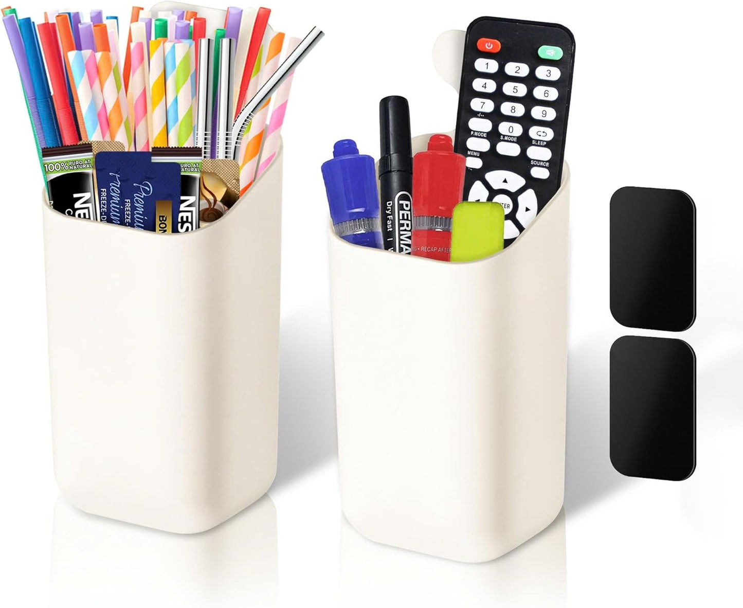 Pack 2 Magnetic Wall Mount Holder, Magnetic basket for fridge, Remote control holder, Straw organizer for cabinet door,Magnetic basket for whiteboard,Magnetic Marker Holder,School Locker Accessories