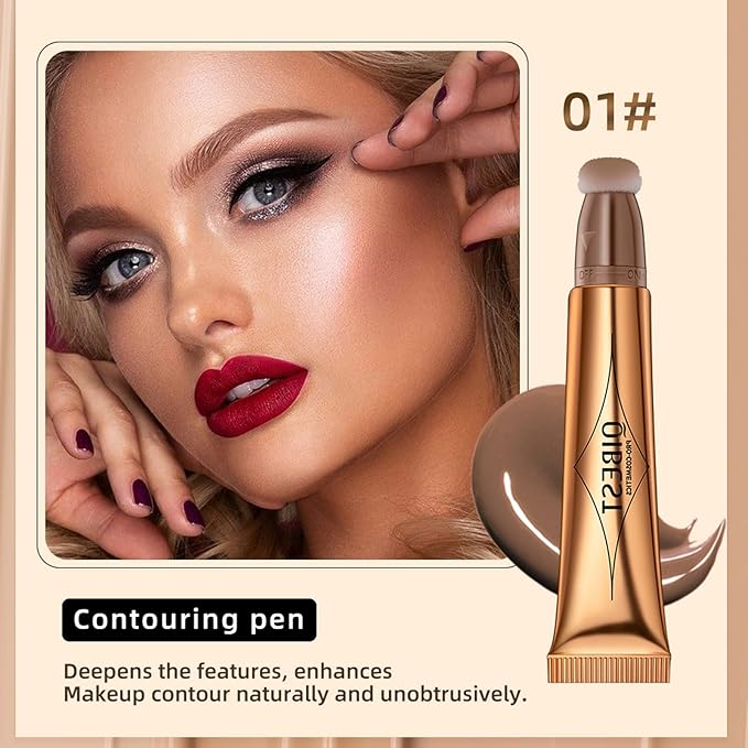 Contour Beauty Wand, Liquid Face Concealer Contouring with Cushion Applicator, Natural Matte Finish, Lightweight Blendable Cream Bronzer Stick Makeup, Cruelty-free(Contour)