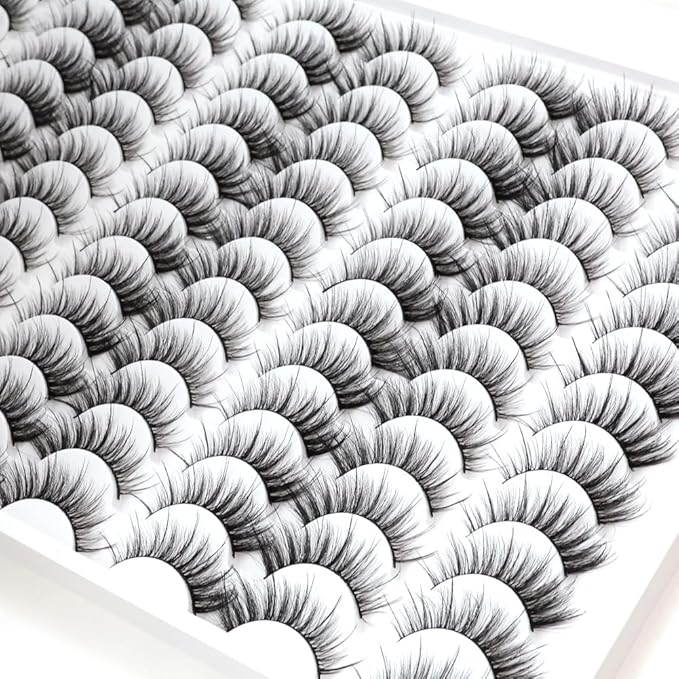 False Eyelashes 48 Pairs Faux Mink Lashes 14mm Wispy Lashes 3D Fluffy Cat Eye Lashes Pack Bulk Wholesale Strip Lashes(style 48-042)