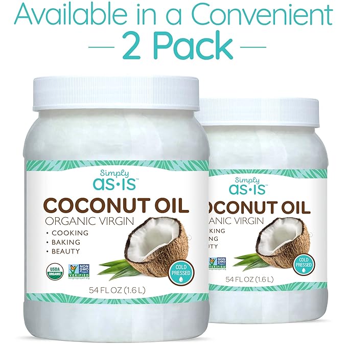Simply as-is | Cold-Pressed & Organic Virgin | Unrefined | Coconut Flavor for Cooking & Baking | Deep Moisturizer for Beauty | 2-Pack (54 fl oz each)