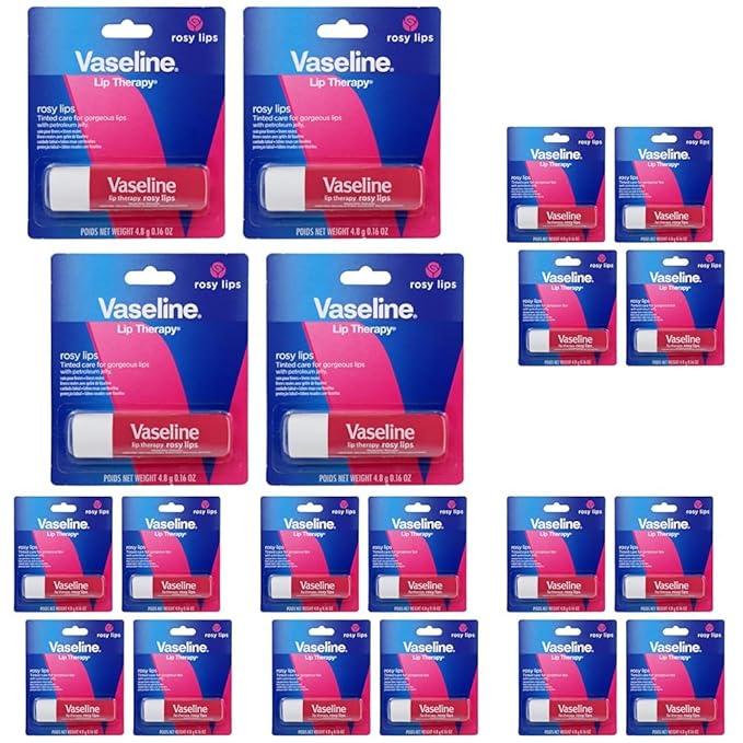 Vaseline Lip Therapy Care Rosy, Fast-Acting Nourishment, Ideal for Chapped, Dry, Cracked, or Damaged Lips, Lip Balm, 20-Pack, 0.16 Oz Each
