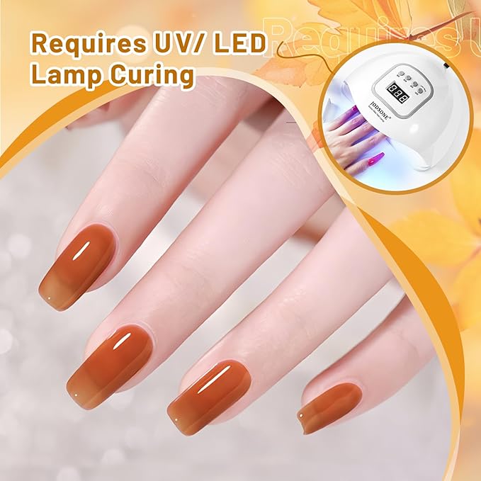 JODSONE 6 Colors Gel Nail Polish Set Fall Collection Jelly Effect Soak Off Need U V LED Gel Polish Set Autumn Mauve Brown RedSalon-Quality DlY Home Manicure