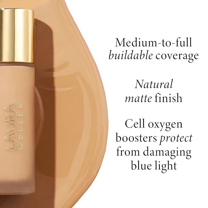 LAURA GELLER NEW YORK Double Take Liquid Foundation | Medium to Full Coverage, Natural Matte Finish, Sand