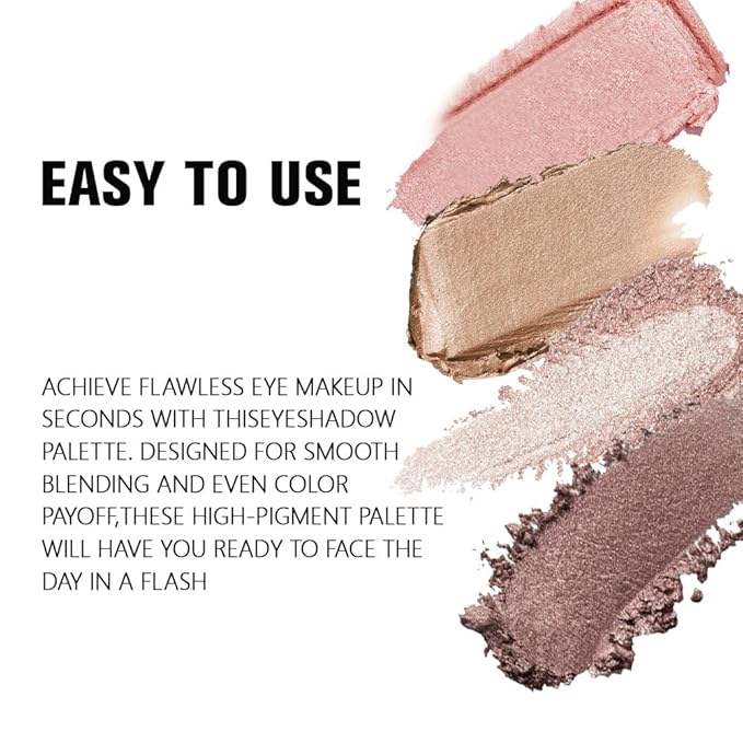 4 Colors Dark Brown Nude Pink Eye Shadow Powder Palette Makeup, Neutral Matte Shimmer Cream Quads Eyeshadow Palette for Women Highly Pigmented Waterproof, paleta de sombras de ojos, Vegan, 06