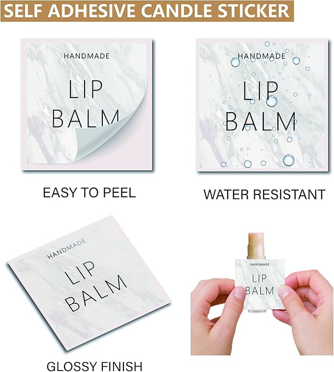 CRASPIRE Lip Balm Labels 80pcs Homemade Lip Balm Labels 2” Clear Lip Balm Labels for Tubes Printable Waterproof Lip Balm Stickers Labels for Lip Balm Handcream Candle Container(Marble Pattern)