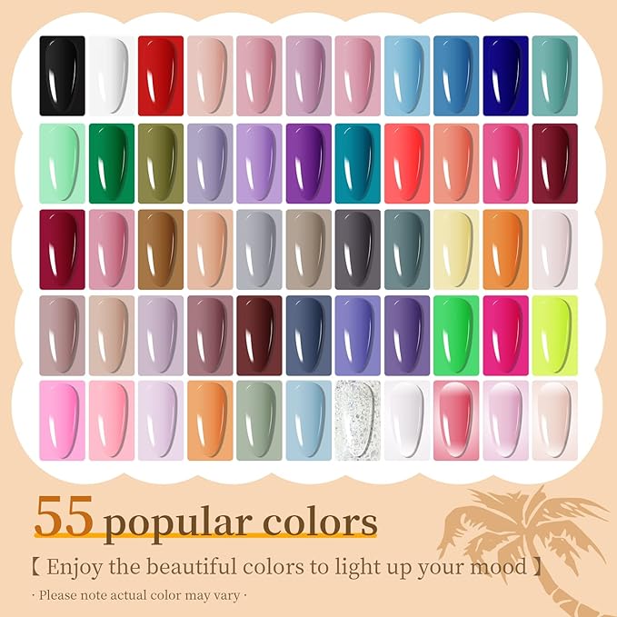 JODSONE 60 PCS Gel Nail Polish Set with 5 Bottles of Base and Glossy Matte Top Coat Soak off Gel Nail Set Suitable for All Seasons Gifts