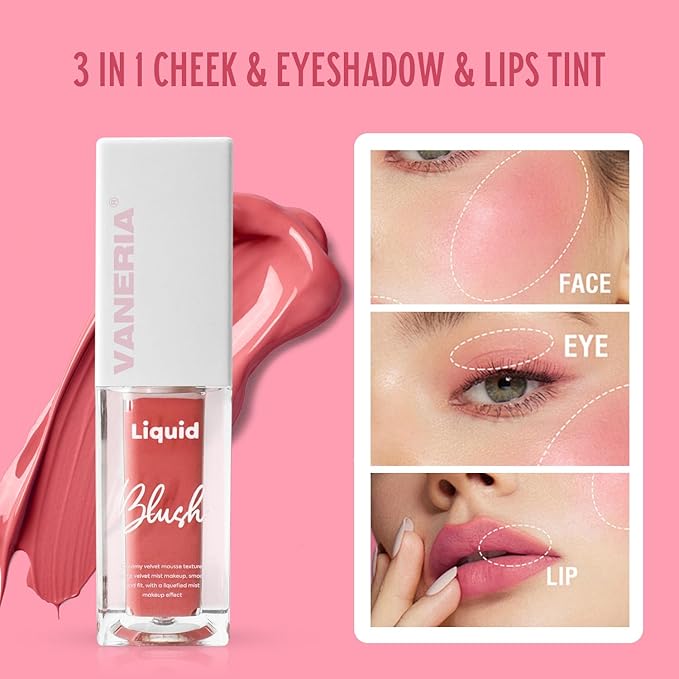 VANERIA Liquid Blush for Cheeks,Long lasting High Pigment Creme Blush,Multi-Use Makeup Blush Stick for Cheeks Lips Eyes,Natural Look Makeup Face Blushes.#4 (5g/0.17oz) 