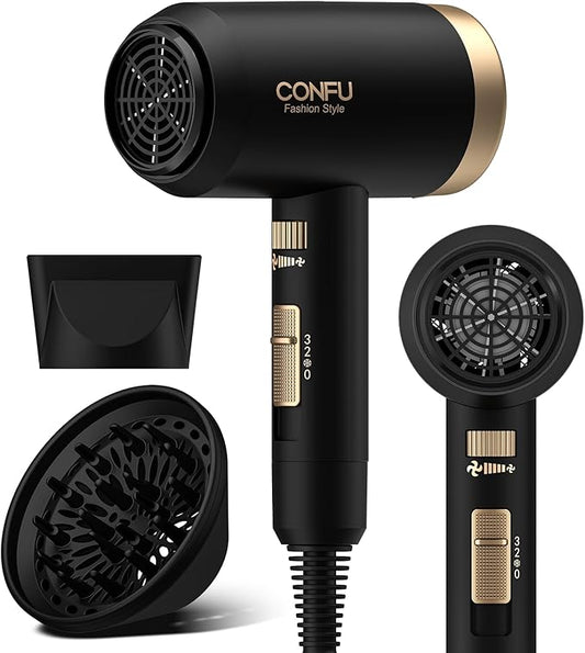 Hair Dryer, CONFU Blow Dryer with Diffuser, 21000PRM Professional Hairdryer, Portable Lightweight Fast Drying Negative Ionic Blow Dryer, Hair Diffuser for Curly Hair for Home Travel