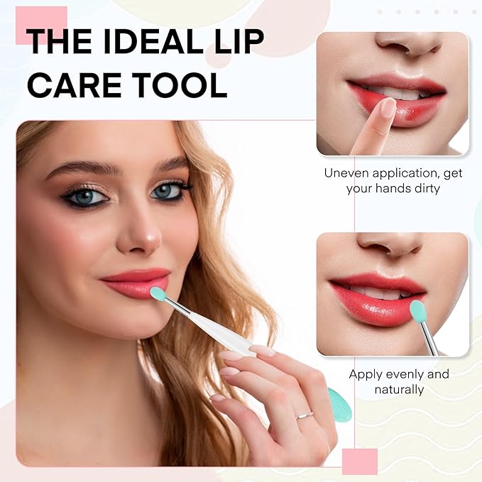 Unaone Lip Scrub Brush - 3 PCS Dual-ended Lip Scrubber Exfoliator and Silicone Lip Brush, 2-in-1 Silicone Lip Scrub Tool Lip Mask Applicator, Gentle Exfoliator & Applicator for Soft