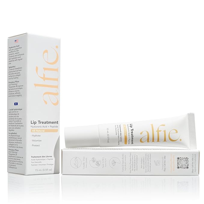 Alfie Hyaluronic Acid Lip Booster -Natural Flavor -15ml/0.5 Fl. Oz -Peptide Lip Treatment -Lip Plumper and Filler -Lip Serum and Moisturizer -Lip Volume Hydrating Treatment -Vegan Friendly, Non-Toxic