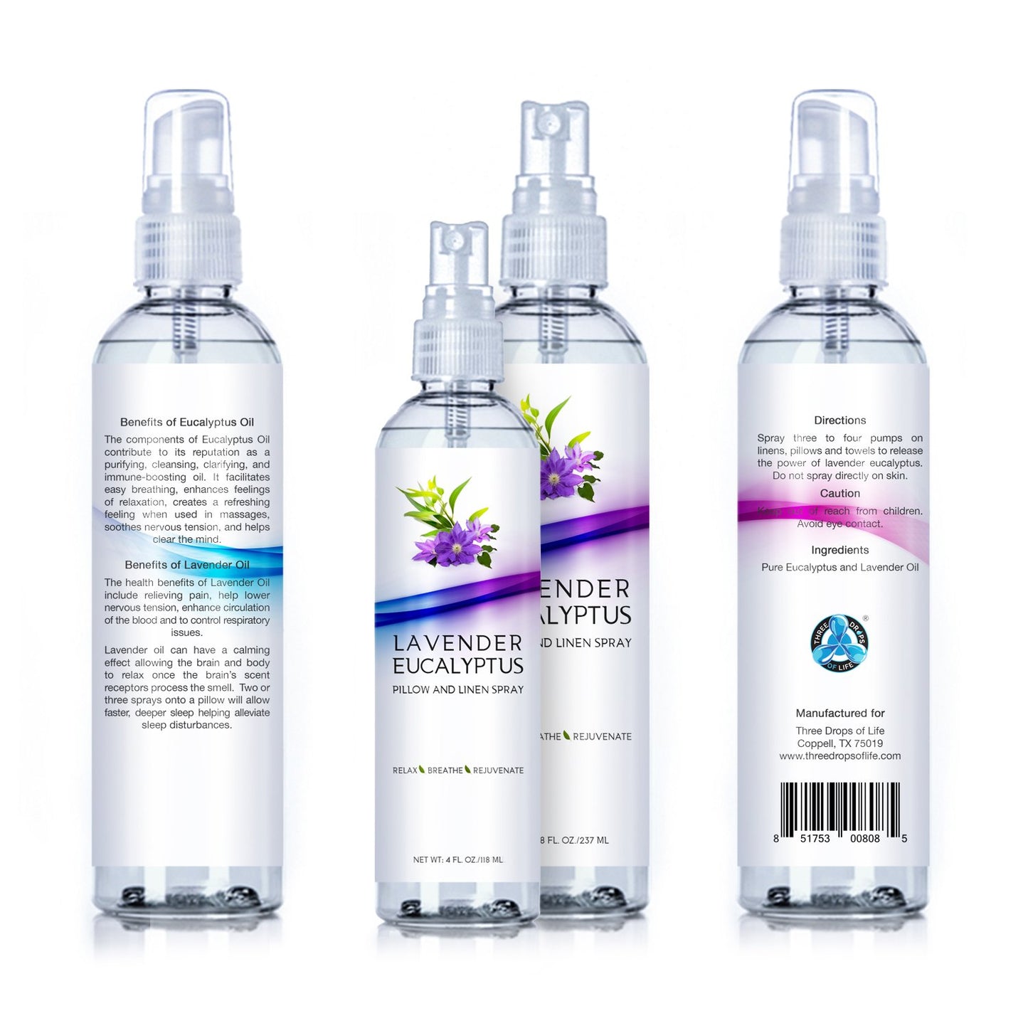 Two Pack Lavender Eucalyptus Pillow and Linen Spray, Best Set for Travel and Home, Strong Essential Oil Mist for Relaxing the Body and Mind (Lavender Eucalyptus, 4oz/8oz)