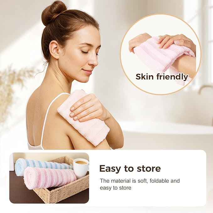 Exfoliating Shower Towel, 2026 Upgraded Exfoliating Washcloth, Body Back Scrubber for Shower, Long Scrub Towel for Women Men Full Body Exfoliator (2 Pcs)
