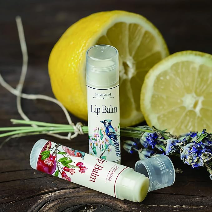 CRASPIRE Lip Balm Labels 80pcs Homemade Lip Balm Labels 2” Clear Lip Balm Labels for Tubes Printable Waterproof Lip Balm Stickers Labels for Lip Balm Handcream Candle Container(Flowers and Birds)