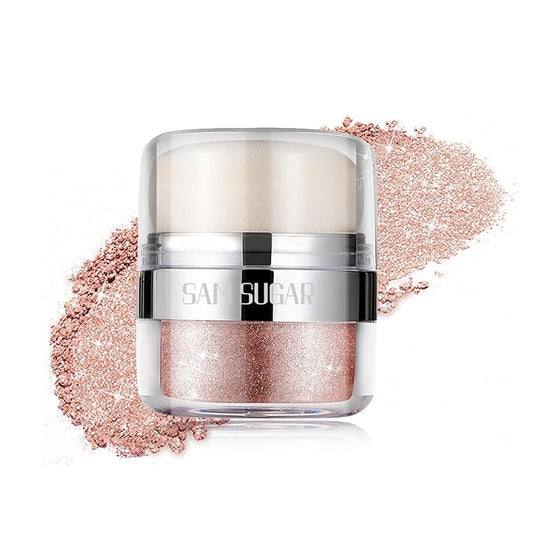 Glitter Body Highlighter Powder Body Shimmer Sparkle Face Brightening Highlighter Powder for Face Eyes Body Glow Makeup With sponge head(06#)