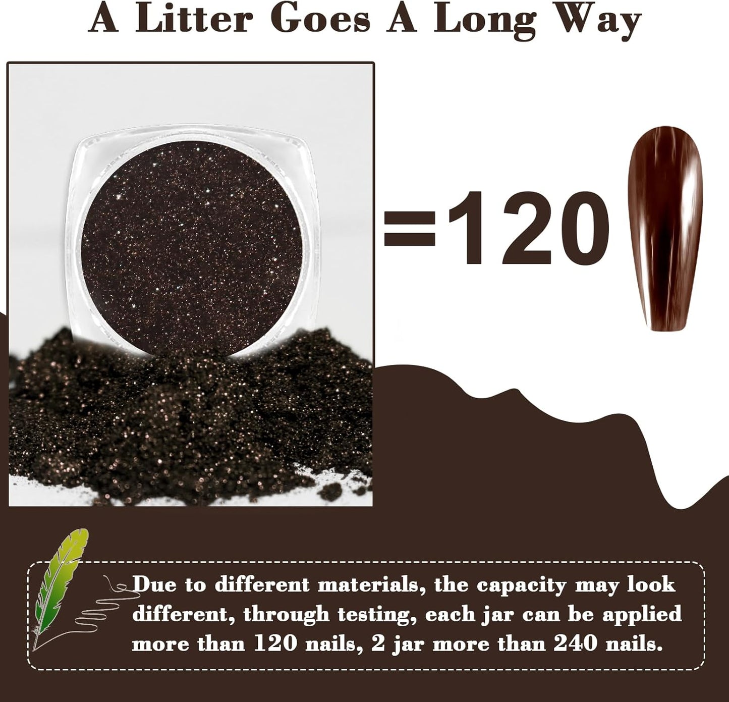 Allstarry Brown Chrome Nail Powder, 2pcs Metallic Mirror Effect Dust Glitter Glazed Manicure Decoration Reflective Pigment for Gel Polish Nail Art Decoration Resin Craft, Festivals - Dark Coffee