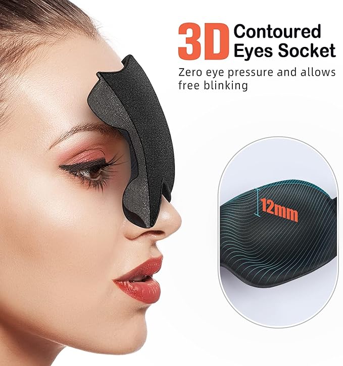 Sleep Mask Invisible Alar Deep Orbit 3D Eye Mask Ultra Lightweight & Comfortable Sleeping Mask for Travel, Nap, Shift Works XL Black