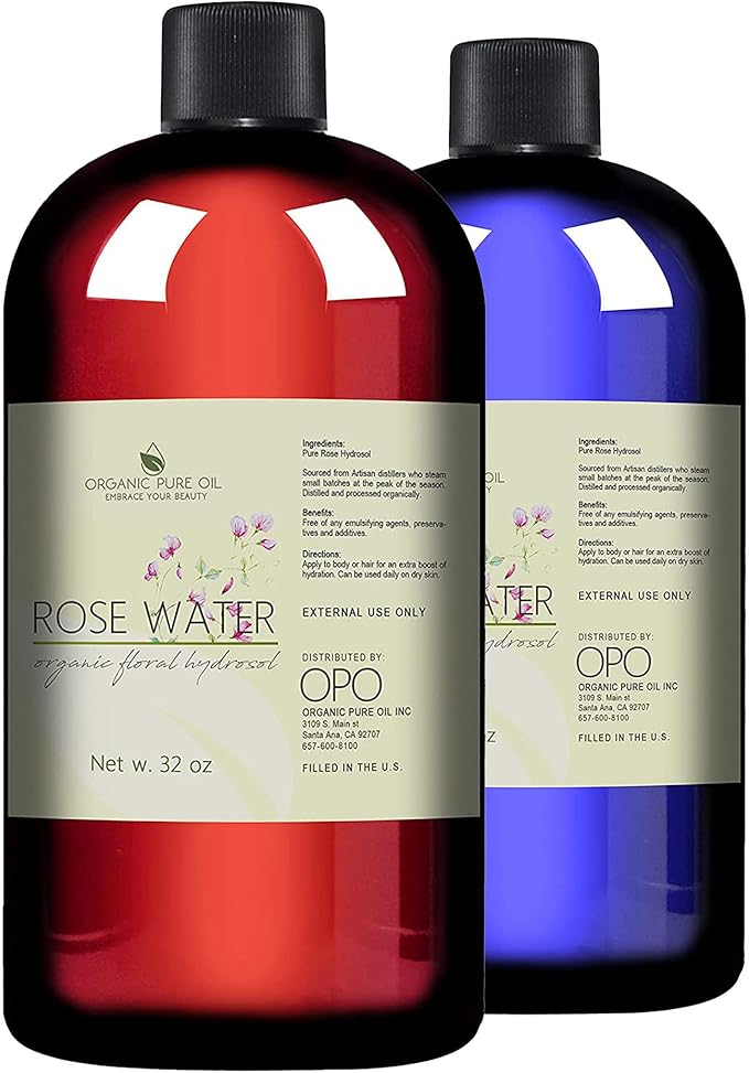 Rose Hydrosol Water - 32 oz - Pure Rose Hydrosol โ Hydrating Face Toner Rose Water for Skin and Hair, Linen Spray for Sheets, Room Freshener, Body Spray by Organic Pure Oil - Packaging May Vary