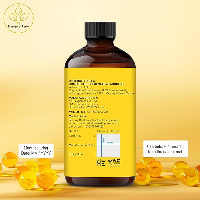 Majestic Pure Vitamin E Oil - 100% Pure & Natural, 70,000 IU | Premium Grade, Cold-Pressed and Tocopherol to Repair Dry, Damaged Skin| Moisturizing Skin, Hair and Scalp 4 Fl Oz