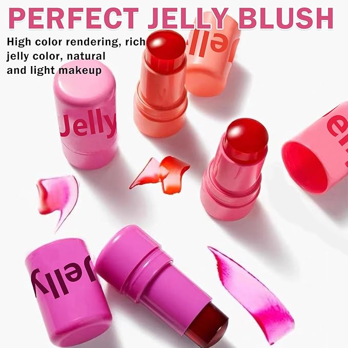 4PCS Cooling Water Jelly Tint Blush Stick for Cheeks,Multi-use Jelly Lip and Cheek Tint Stain,Moisturizing Natural Jelly Blush Stick,Buildable Watercolor Finish - Cruelty Free