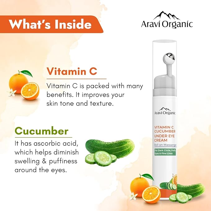 Vitamin C & Cucumber Under Eye Cream Gel Roll on Massager For Dark circles, Puffy Eyes