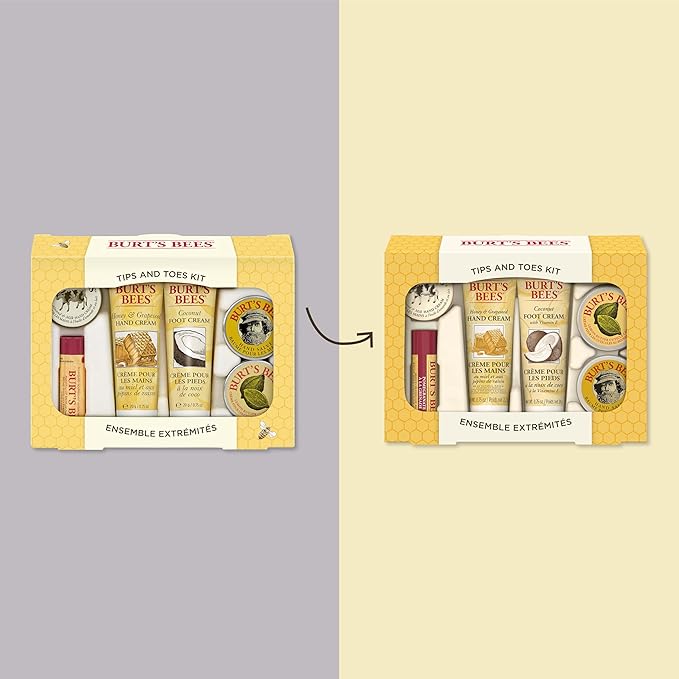 Burt's Bees Back to School Gifts Ideas, 6 Body Care College Dorm Products, Tips and Toes Set - Pomegranate Moisturizing Lip Balm, 2 Hand Creams, Foot Cream, Cuticle Cream & Hand Salve