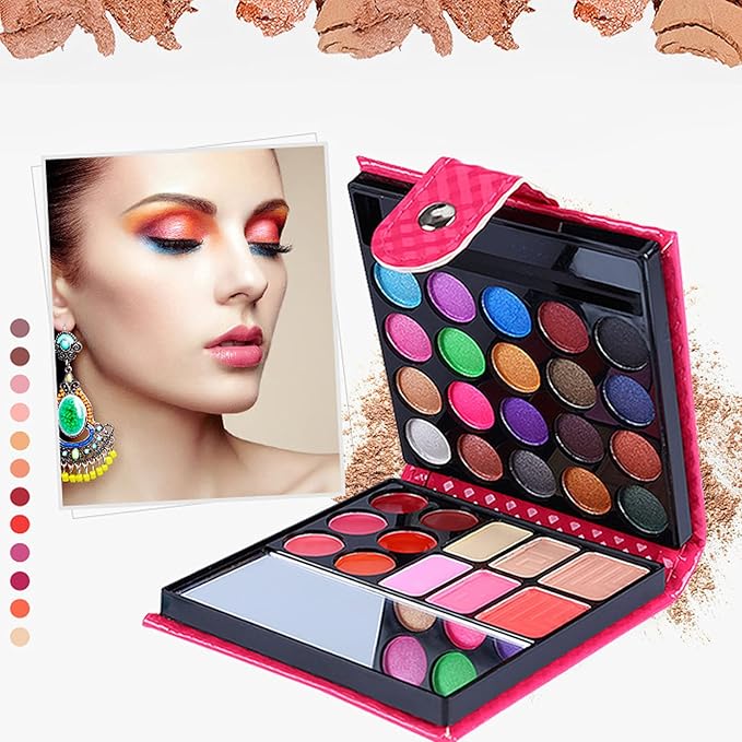 Professional All In One Makeup Kit Colorful 20 Eyeshadow, 6 Lip Glosses 3 Blushers 2 Powder 1 Concealer 1 Mirror 1 Brush, Long Lasting Beauty Full Makeup Set, Present Gifts for Girls Women