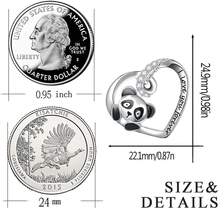 Silver Crystal Panda Necklace Choker Vintage Heart Panda Pendant Cute Animal Necklace Charm Jewelry I Love You Forever Birthday Gifts for Kids Women and Girls