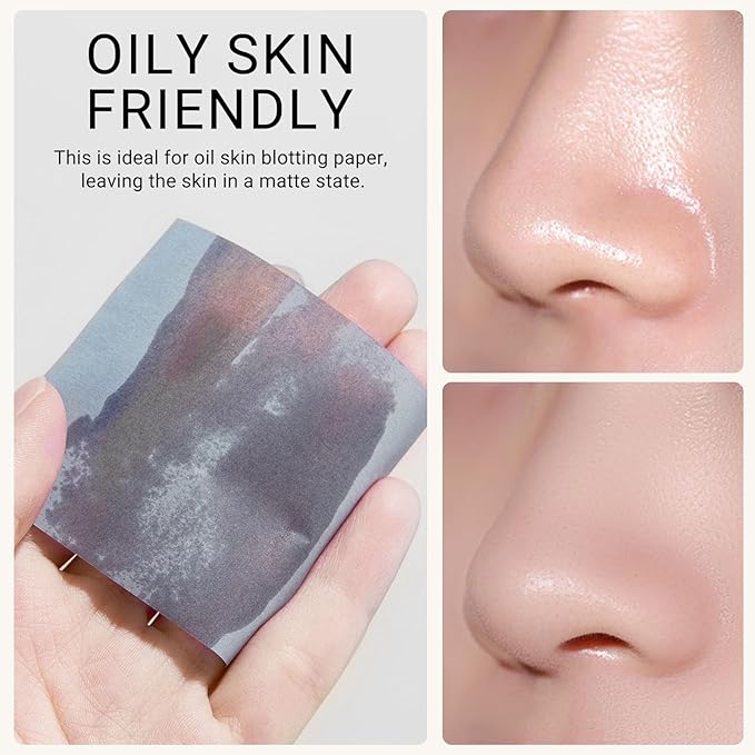 KYDA 200 Sheets Bamboo Charcoal Oil Blotting Paper with Mirror and Puff, Refills Included, Face Oil Absorbing Sheets, Makeup Friendly Oil Control Paper, Travel Size Oil Control Film