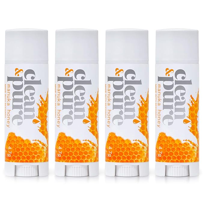 Beekeeper’s Favorite Lip Balms, 4 Pack | Manuka Honey Beauty Products | Lip Care Set With 100% All Natural Beeswax and Vitamin E Oil | Flavored Lip Balm for Dry, Chapped Lips