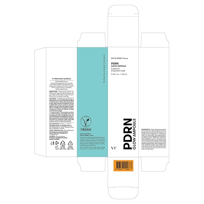 VT COSMETICS PDRN Glow Ampoule, PDRN Facial Mist, Deep Hydration Spray Serum, Vegan Skin Care, Light-weight Face Moisturizer, Plumping Effect, Fragrance-Free, Korean SkinCare (3.38 fl oz / 100 ml)