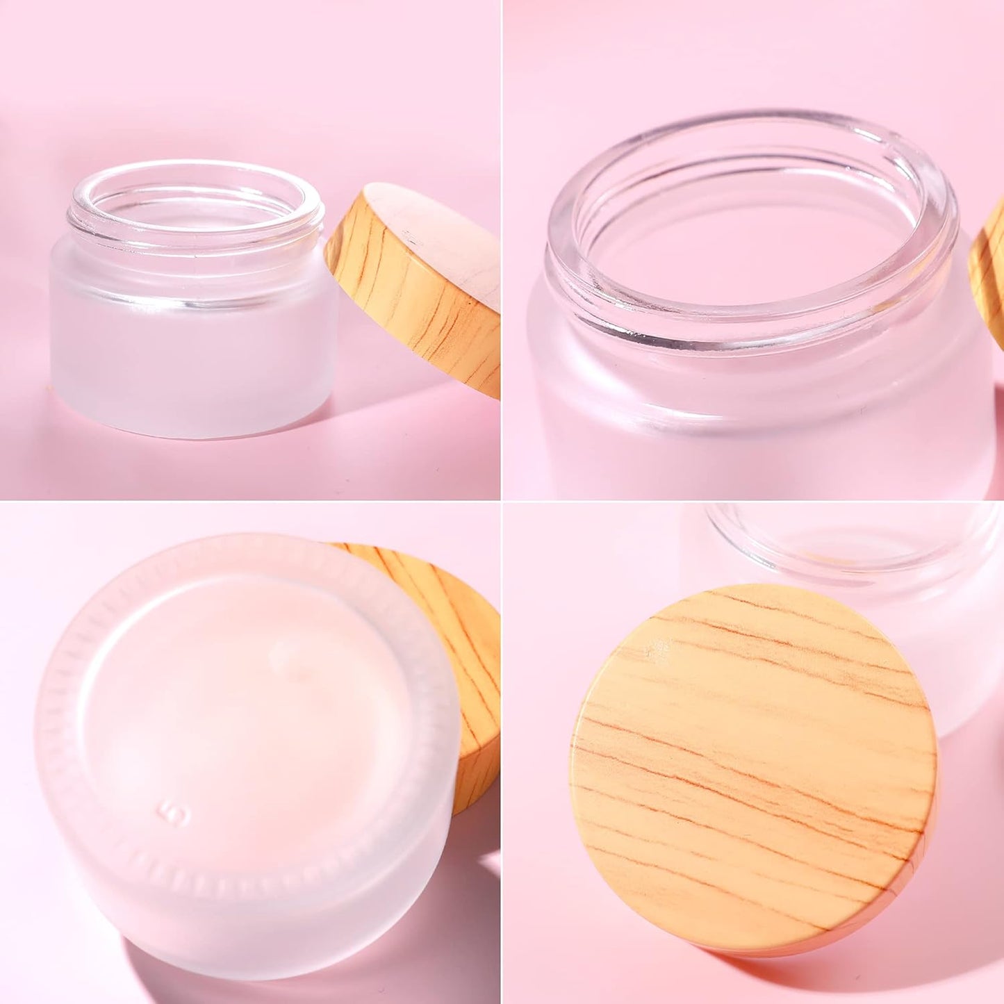 50 Gram/ml Glass Cosmetic Containers with lids,Round Frosted Cosmetic Jars with Leakproof lids,Small Empty Glass Sample Jars for Makeup Lip Scrub Balm Lotions Sample Eye Creams DIY (4 PACK 50ML)