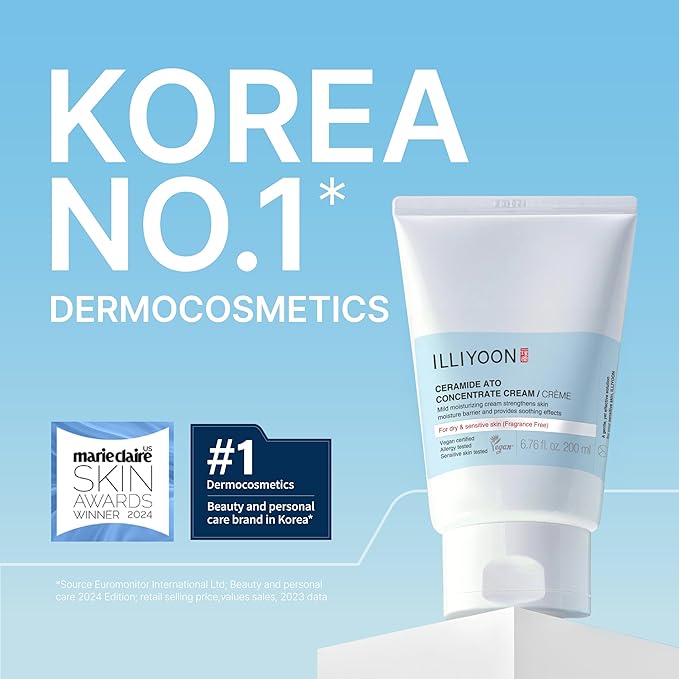 Illiyoon Ceramide Ato Concentrate Cream | Moisturizer for Dry & Sensitive Skin, 100hr Lasting Hydration, For Face & Body, Gentle for Infants, Moisture Barrier Repair, Vegan Certified, 6.76 fl.oz.
