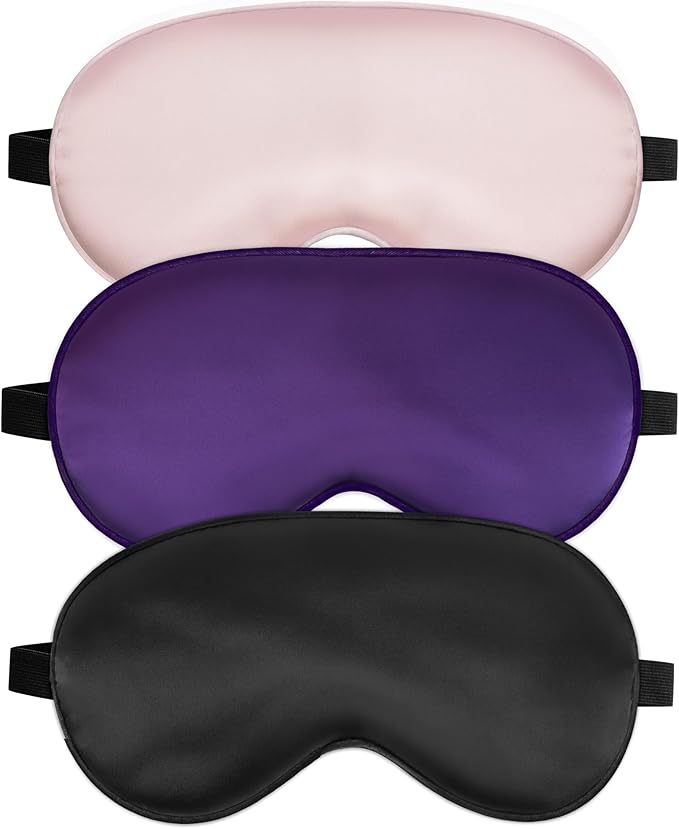 Sleep Mask, Silk Eye Mask for Sleeping with Adjustable Strap, Satin Blackout Sleeping Eye Mask for Men&Women, Comfortable Blindfold Eyeshade for Night Sleep (Black,Pink,Purple)