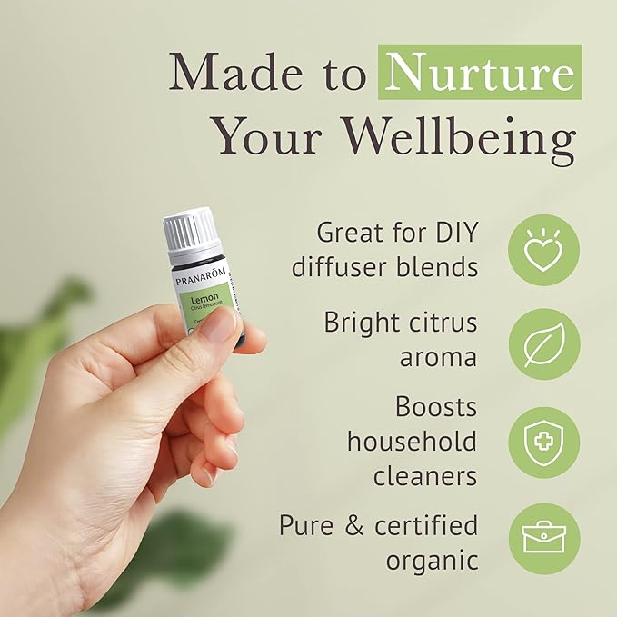 Pranarom USDA Certified Organic Lemon Essential Oil (15ml), 100% Pure Undiluted Therapeutic Grade from Argentina for Aromatherapy, Diffuser, DIY, Cleaning, Fresh Lemon Scent