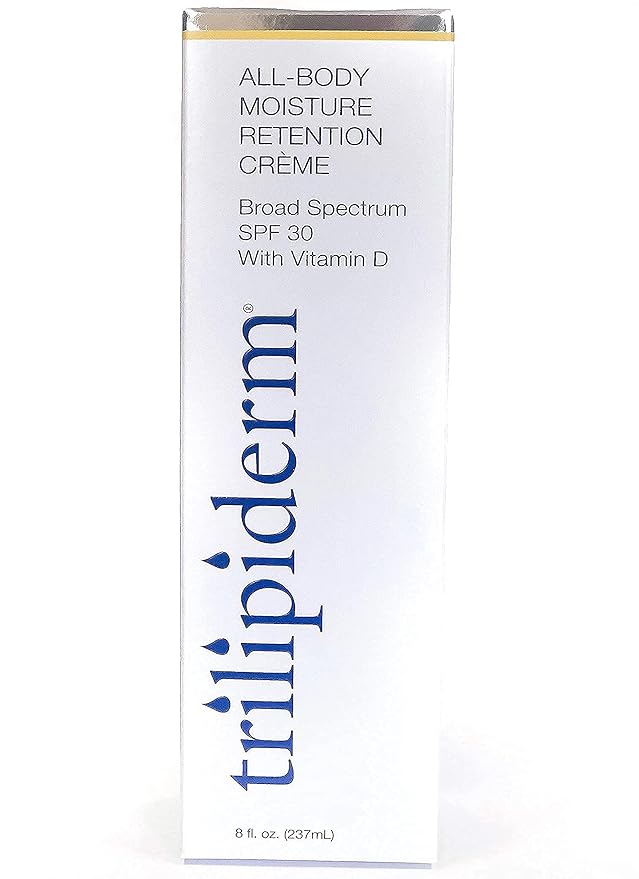 Trilipiderm All-Body Moisture Retention Crème w/SPF 30, Vitamin D - Broad Spectrum Face & Body Sunscreen, Non-Greasy Sun Lotion, Hydrating Sun Cream, Plant-Derived Lipids, Airless Pump Bottle - 8 Oz