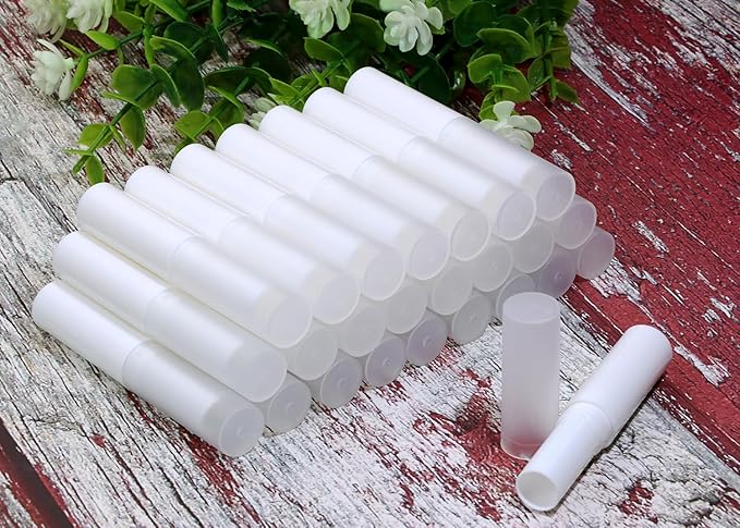 0.14oz Empty Flavored Lip Balm Container Tubes Plastic Homemade Moisturizing Lip Stick with Caps Bulk Fit for Women Adult DIY Making Supplies, 25 Count (White)